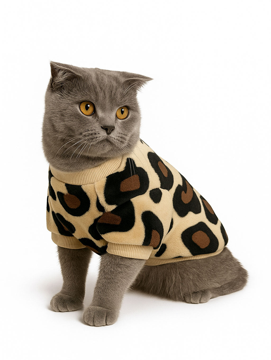 Leopard Print Cat Sweatshirt – Thermal-Lined Crewneck