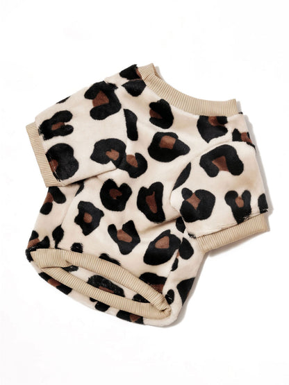 Leopard Print Cat Sweatshirt – Thermal-Lined Crewneck