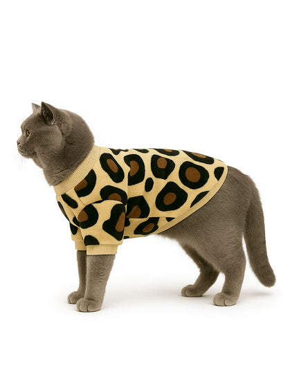 Leopard Print Cat Sweatshirt – Thermal-Lined Crewneck