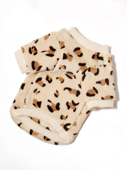 Leopard Print Cat Sweatshirt – Thermal-Lined Crewneck