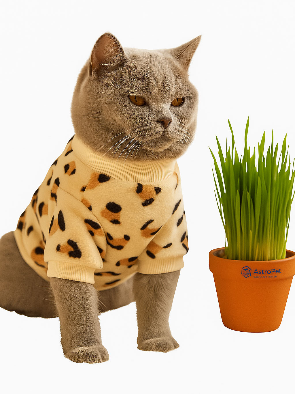 Leopard Print Cat Sweatshirt – Thermal-Lined Crewneck