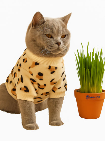 Leopard Print Cat Sweatshirt – Thermal-Lined Crewneck